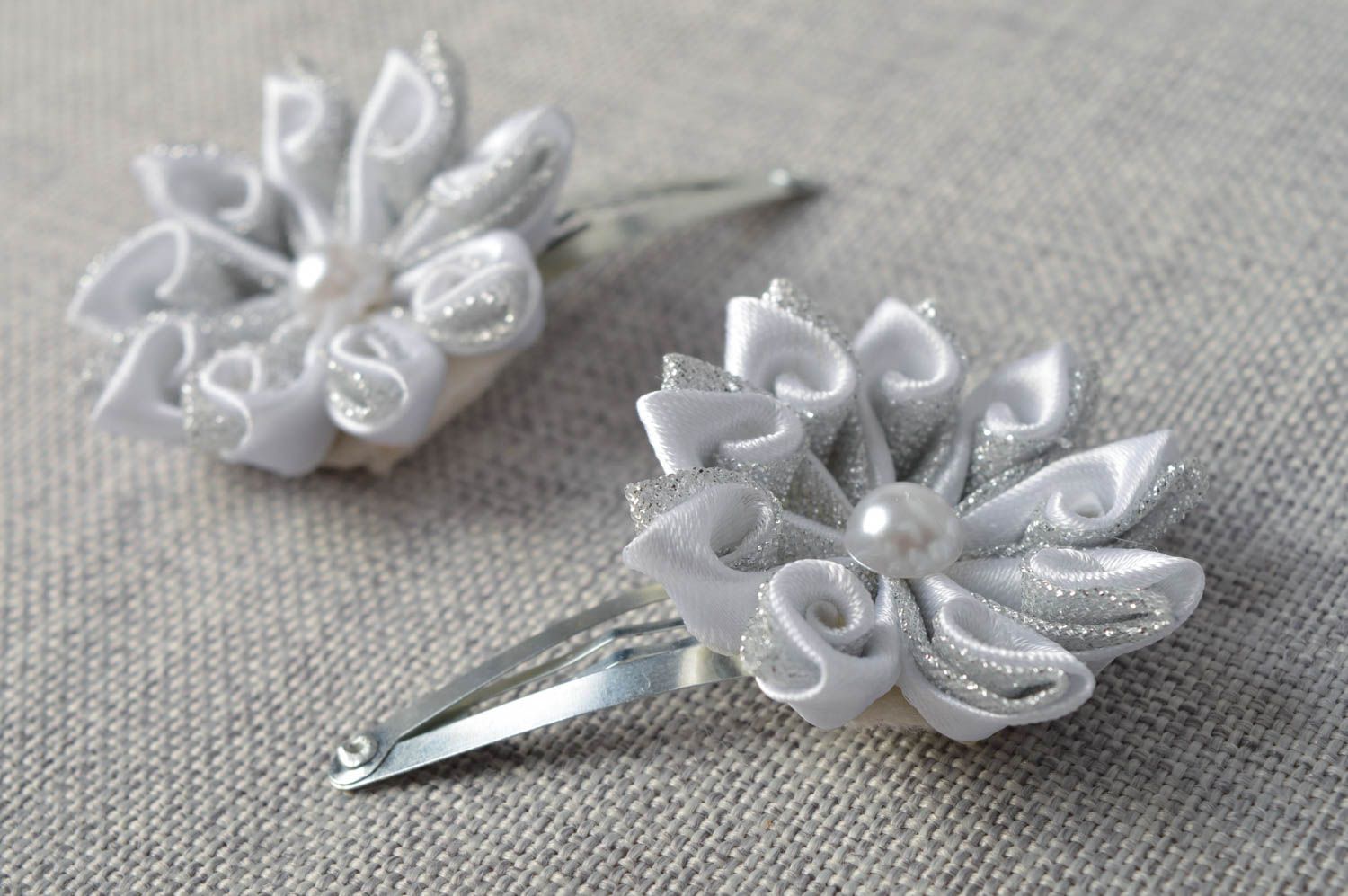 Beautiful handmade hair clip 2 pieces kanzashi flower designer hair accessories photo 1
