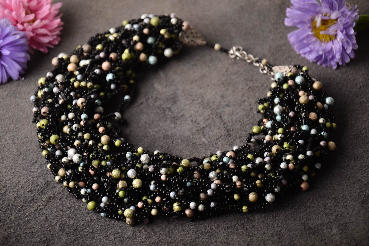 Handmade beautiful black necklace beaded elegant necklace stylish accessory photo 1
