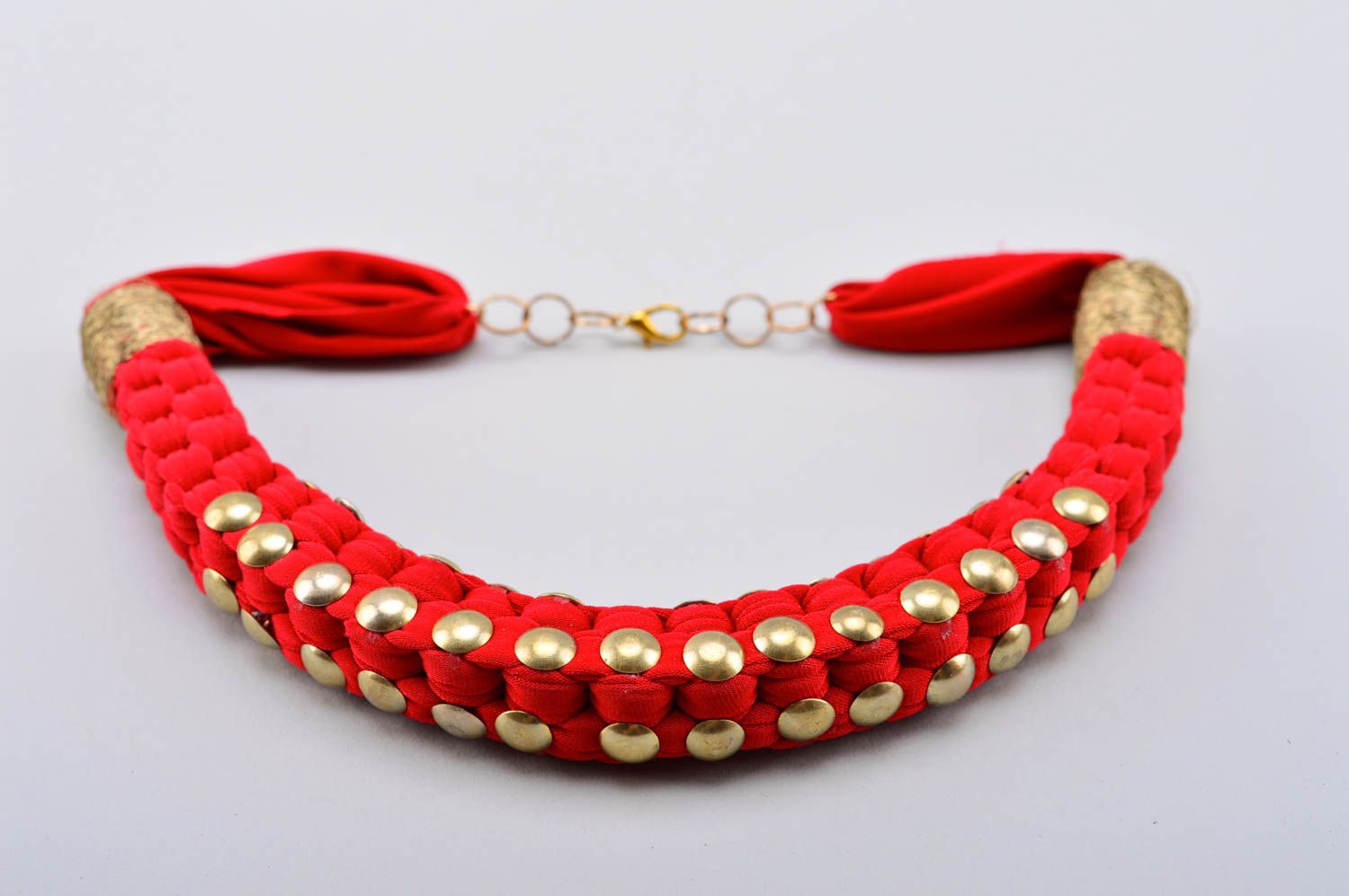 Collier textile Bijou fait main rouge biflex métal original Cadeau pour femme photo 4