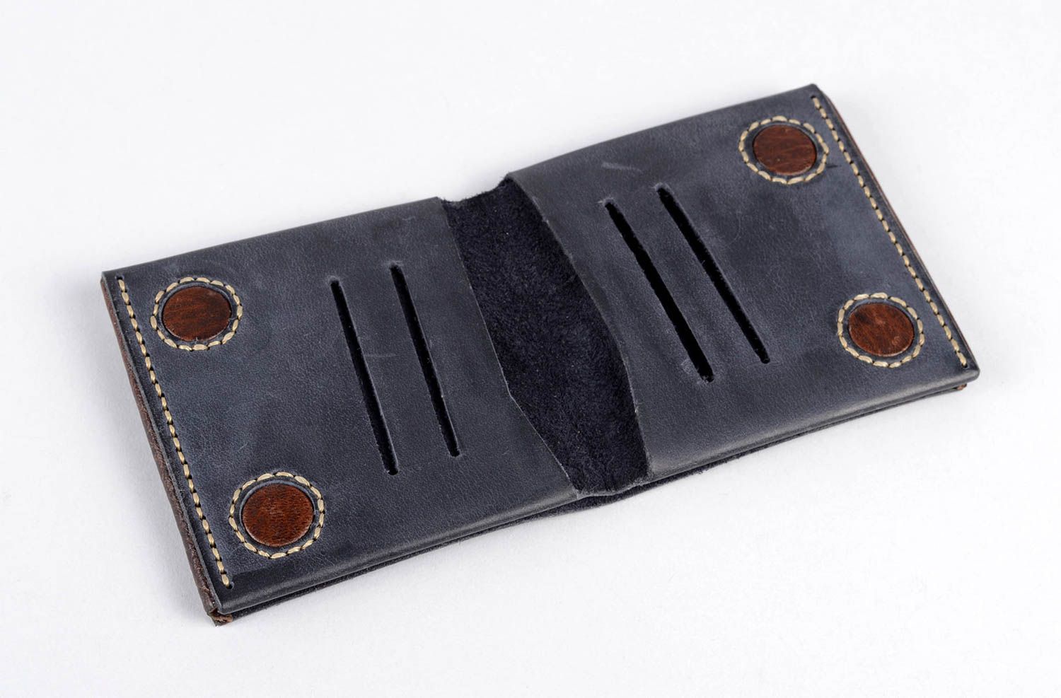 Portefeuille cuir fait main Maroquinerie design Accessoire cuir noir original photo 3