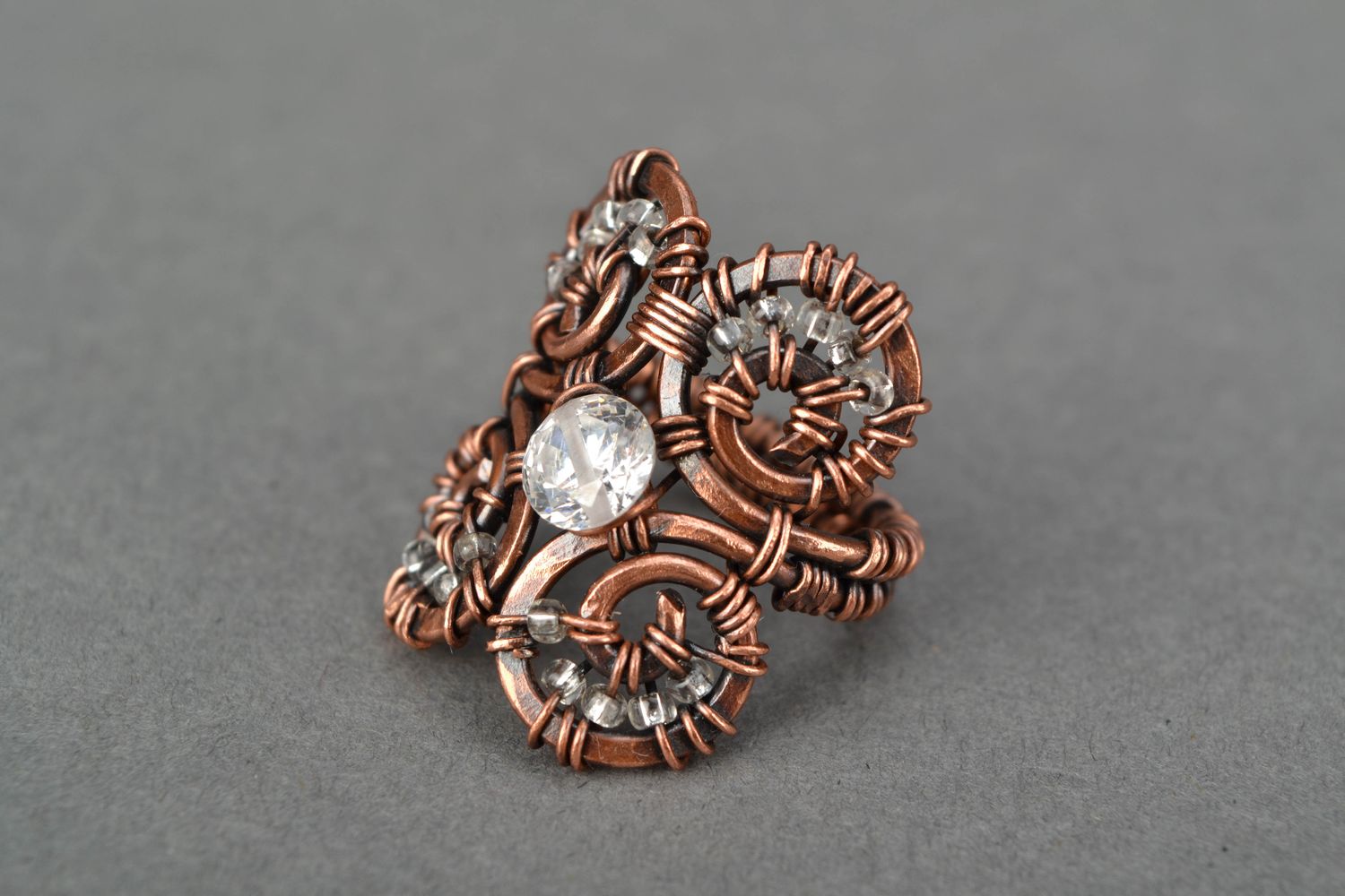 Wire wrap copper ring with zirconium  photo 3