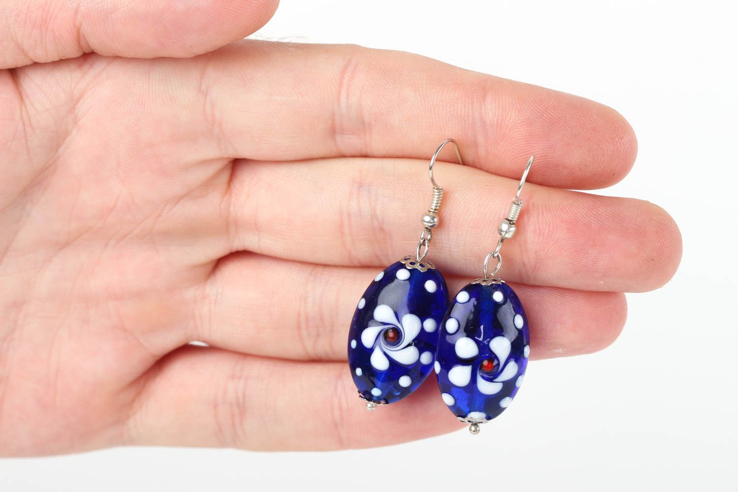 Boucles d'oreilles verre de Murano Bijou fait main bleues ovales Idée cadeau photo 5