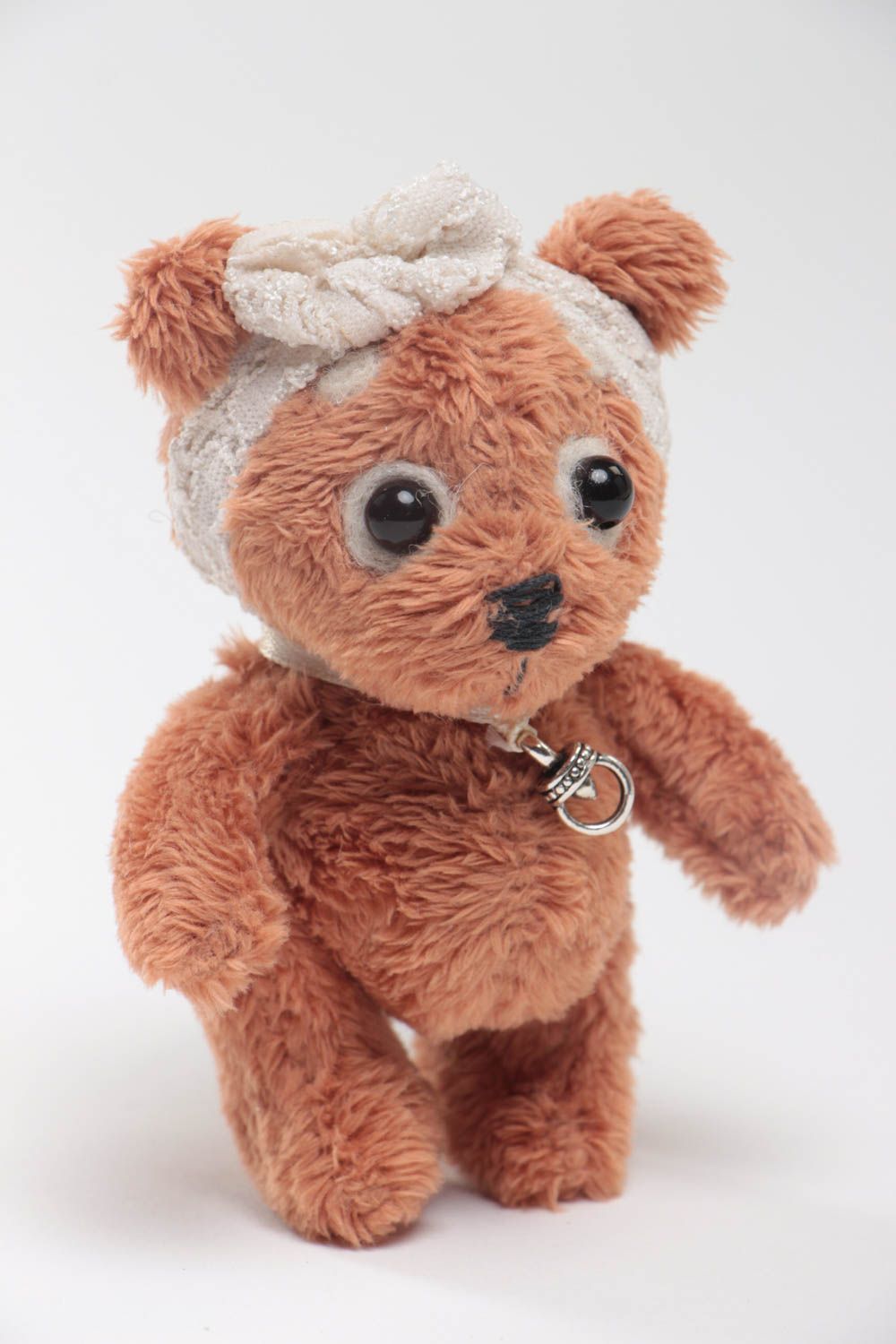 Peluche ours en fourrure artificielle faite main petite marron pour enfant photo 2