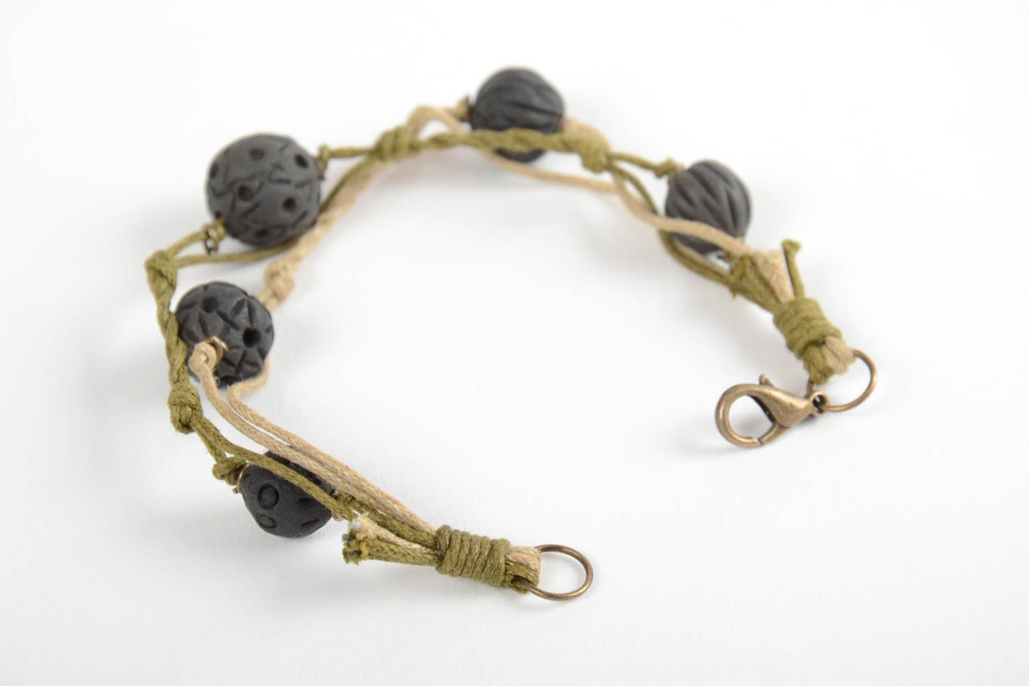 Bracelet céramique Bijou fait main avec perles rondes fin Accessoire femme photo 4