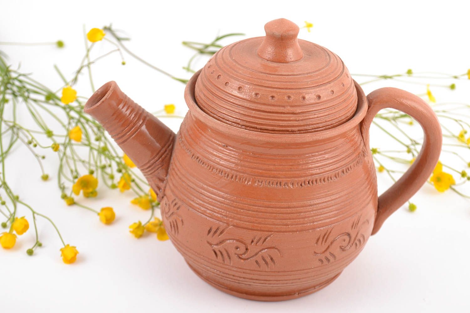 Tetera cerámica artesanal con ornamento tratada con leche 600 ml foto 1