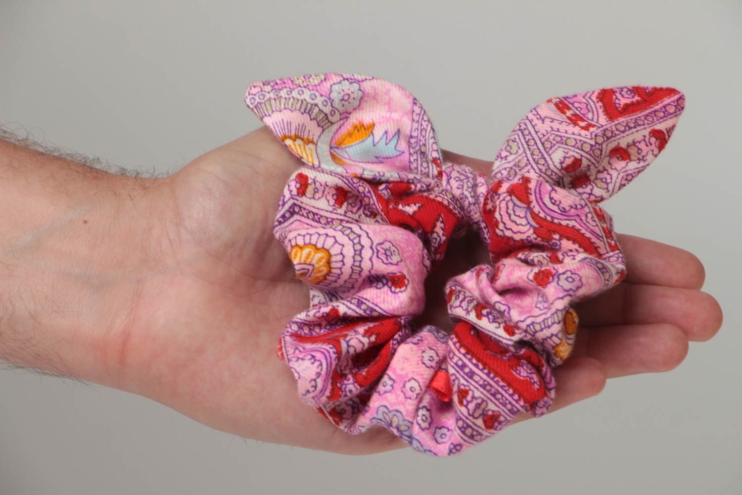 Chouchou à cheveux en tissu avec noeud rose plissé fait main accessoire original photo 5