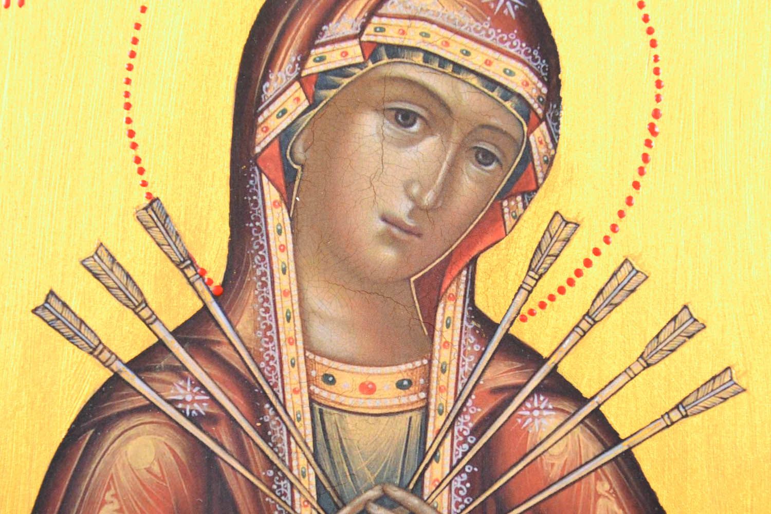 Gedruckte Ikone auf Holz Gottesmutter mit sieben Pfeilen foto 5