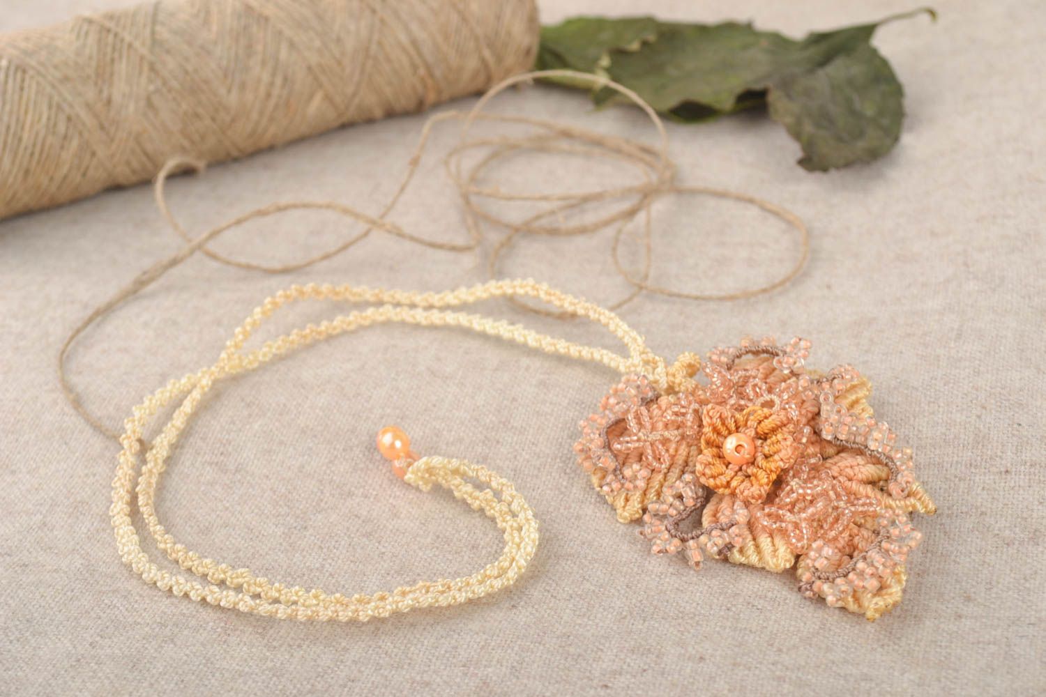 Handmade pendant designer pendant macrame jewelry unusual gift beads pendant photo 1