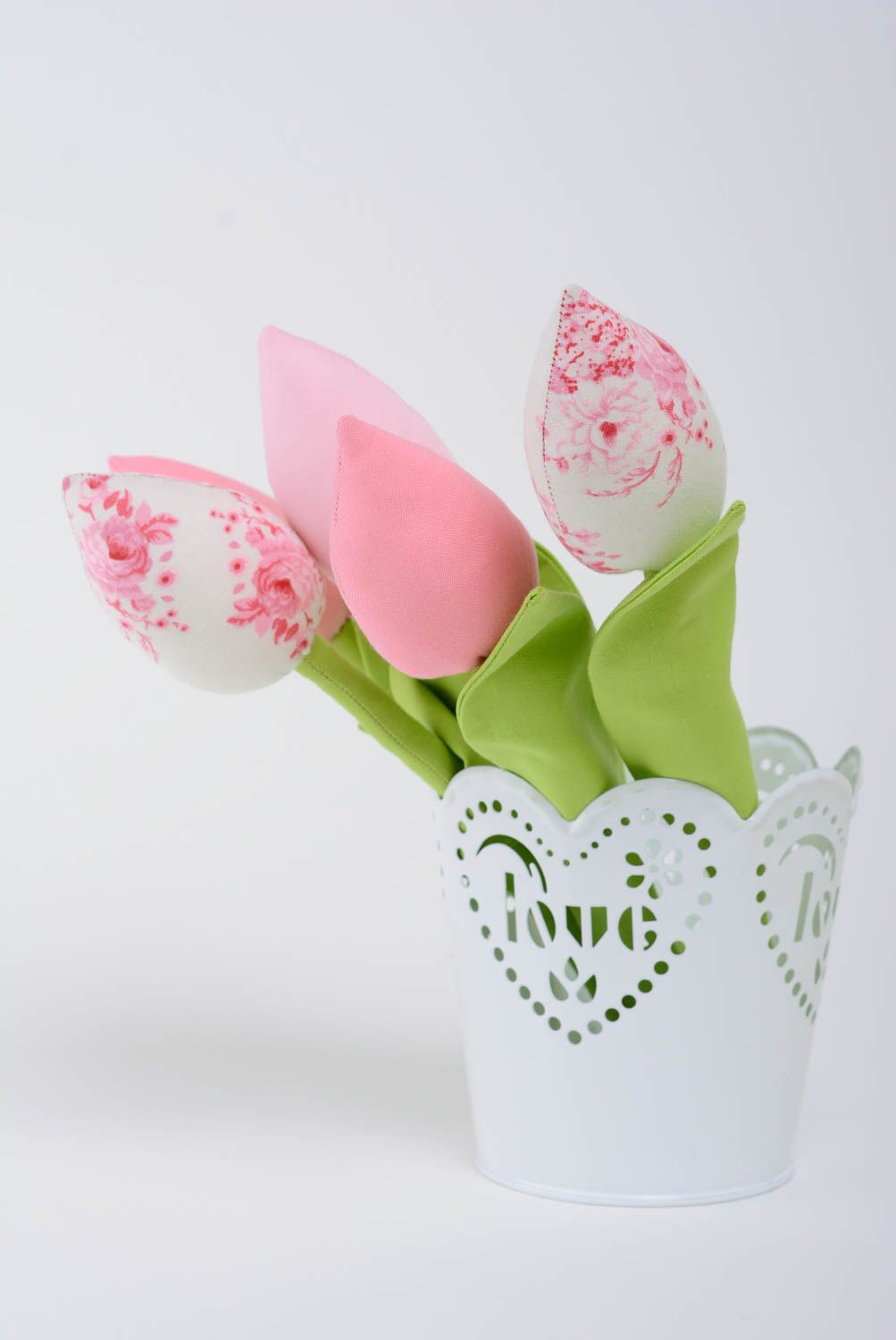 Bouquet de tulipes artificielles roses en tissu fait main original décoratif photo 5