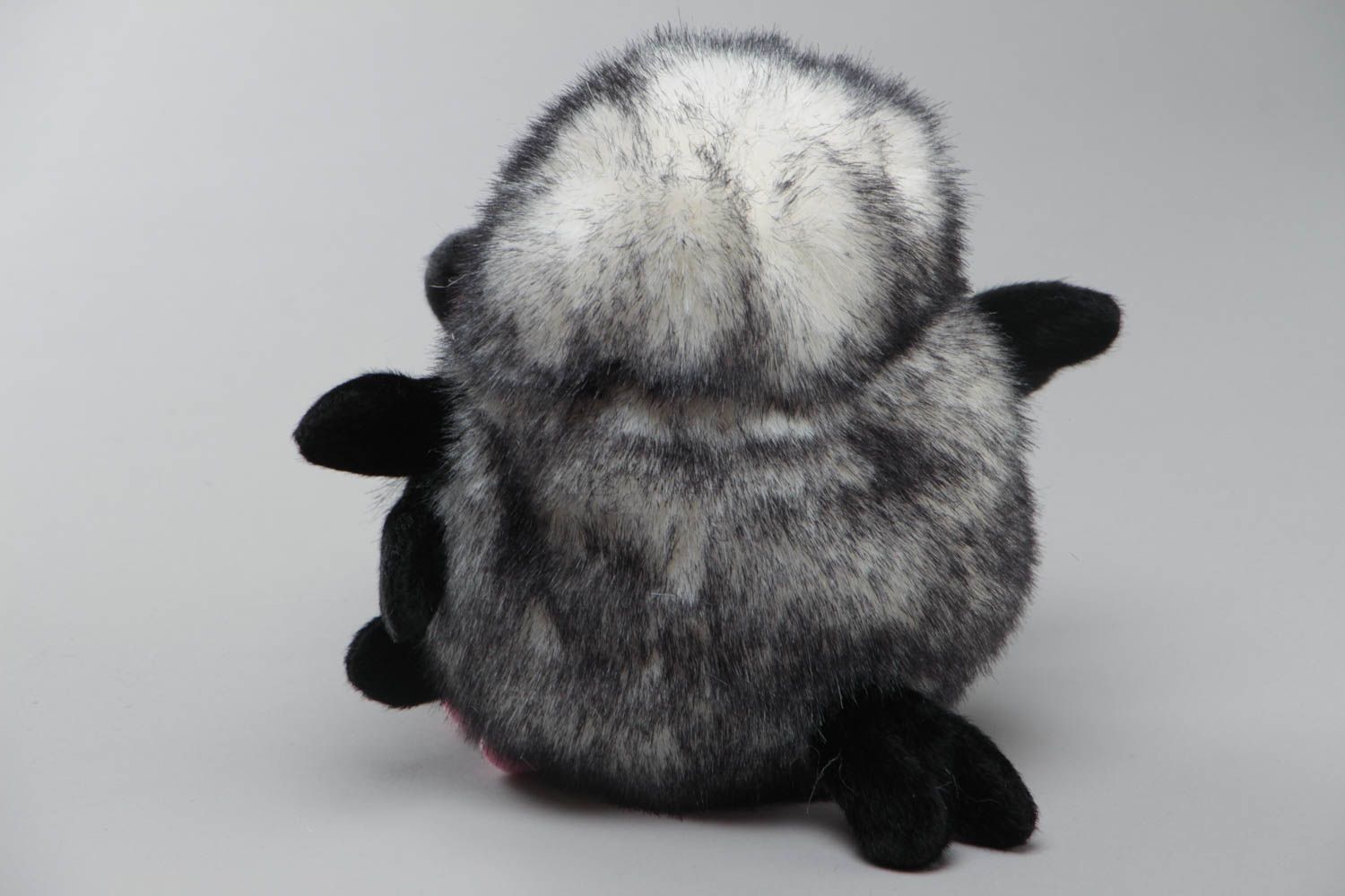 Handmade soft glove toy sewn of gray faux fur Crow for home puppet theater photo 4