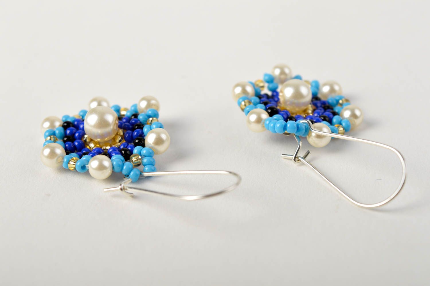 Handmade long beaded earrings stylish blue earrings designer bright jewelry photo 3