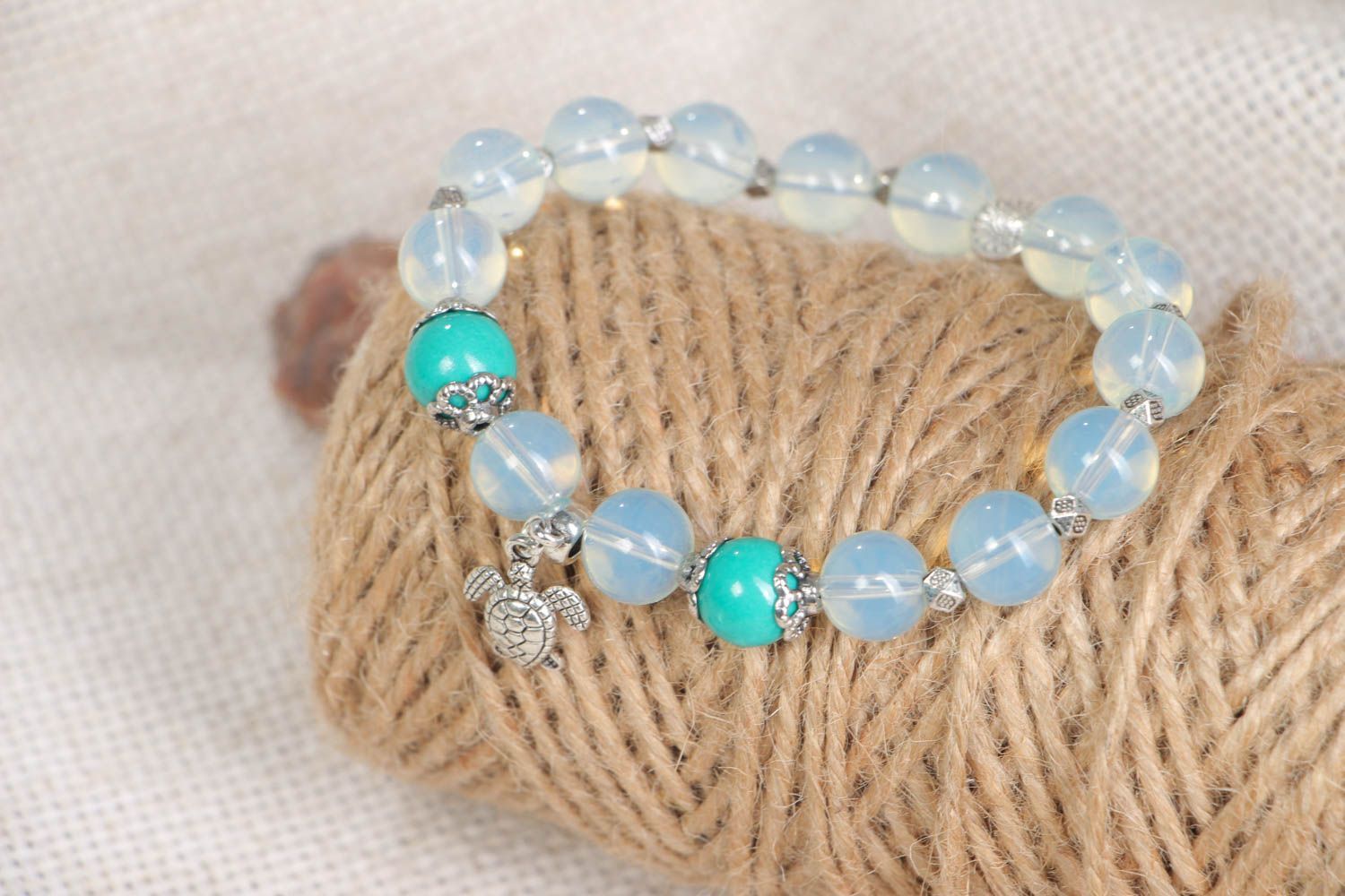 Thin bracelet with charm unusual stylish jewelry accessory with natural stone photo 1