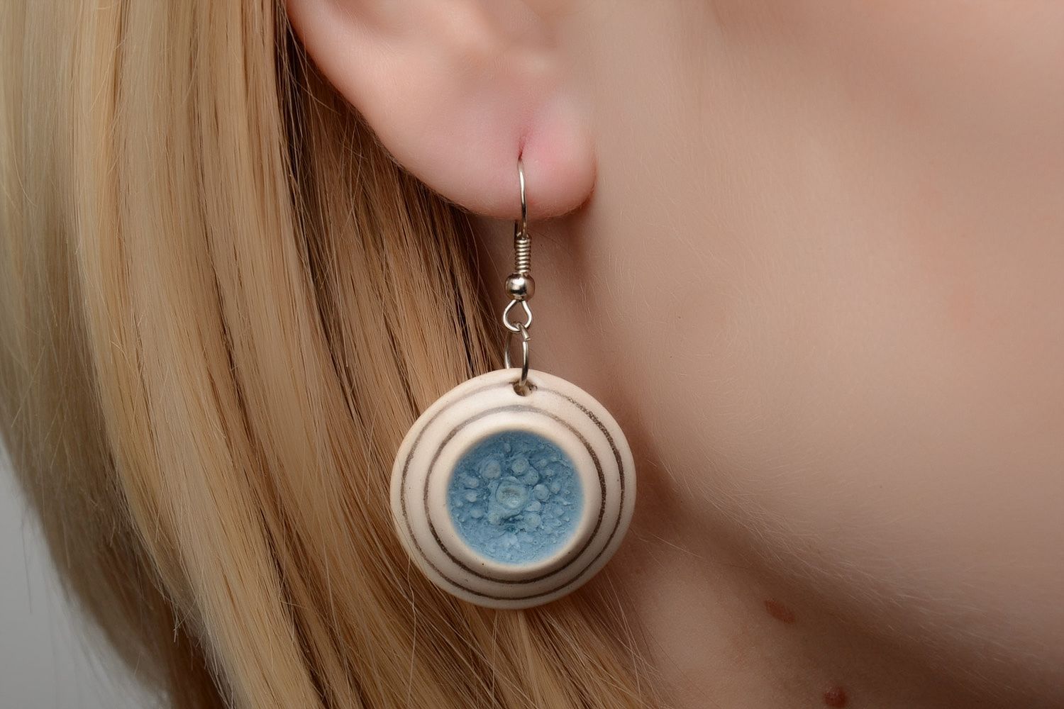 Beautiful handmade ceramic round earrings with color enamel for women photo 2