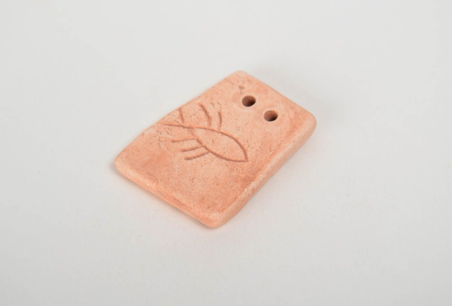 Handmade small flat laconic ceramic blank pendant with two holes jewelry supply photo 3