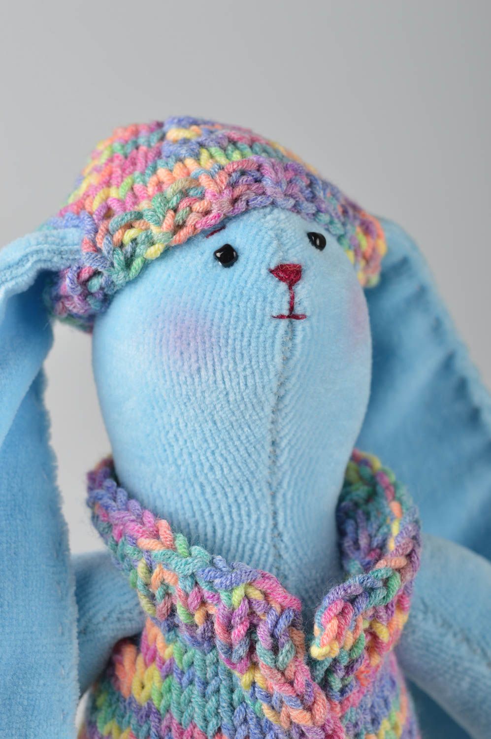 Doudou lapin bleu fait main Peluche en tissu polaire Cadeau enfant original photo 5