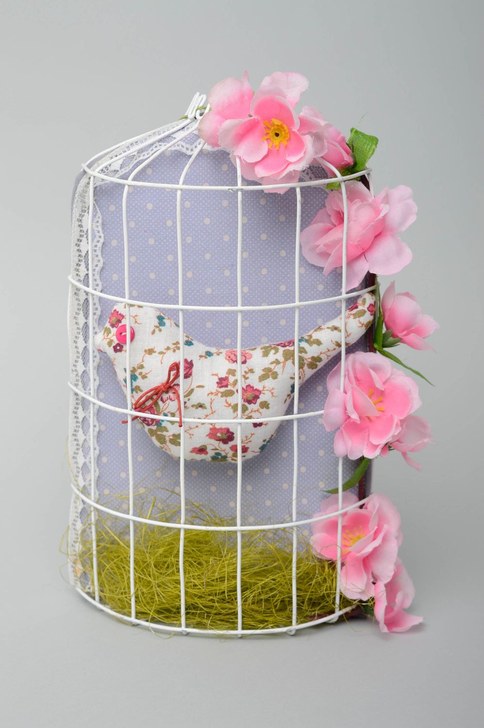 Handmade fabric toy Bird in Cage photo 1