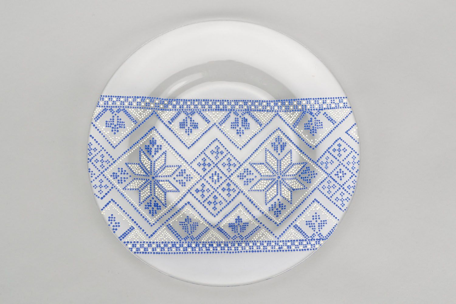 Стеклянная расписная тарелка Голубой орнамент фото 4