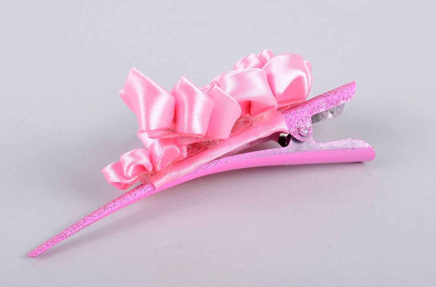 Handmade flower barrette satin hair clip handmade hair accessories for girls photo 2