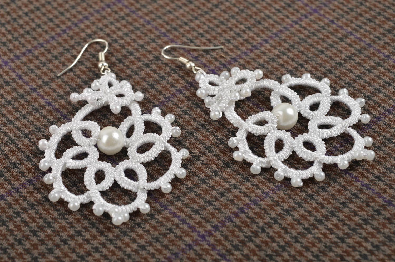 Beautiful handmade tatting earrings woven textile earrings beautiful jewellery photo 1