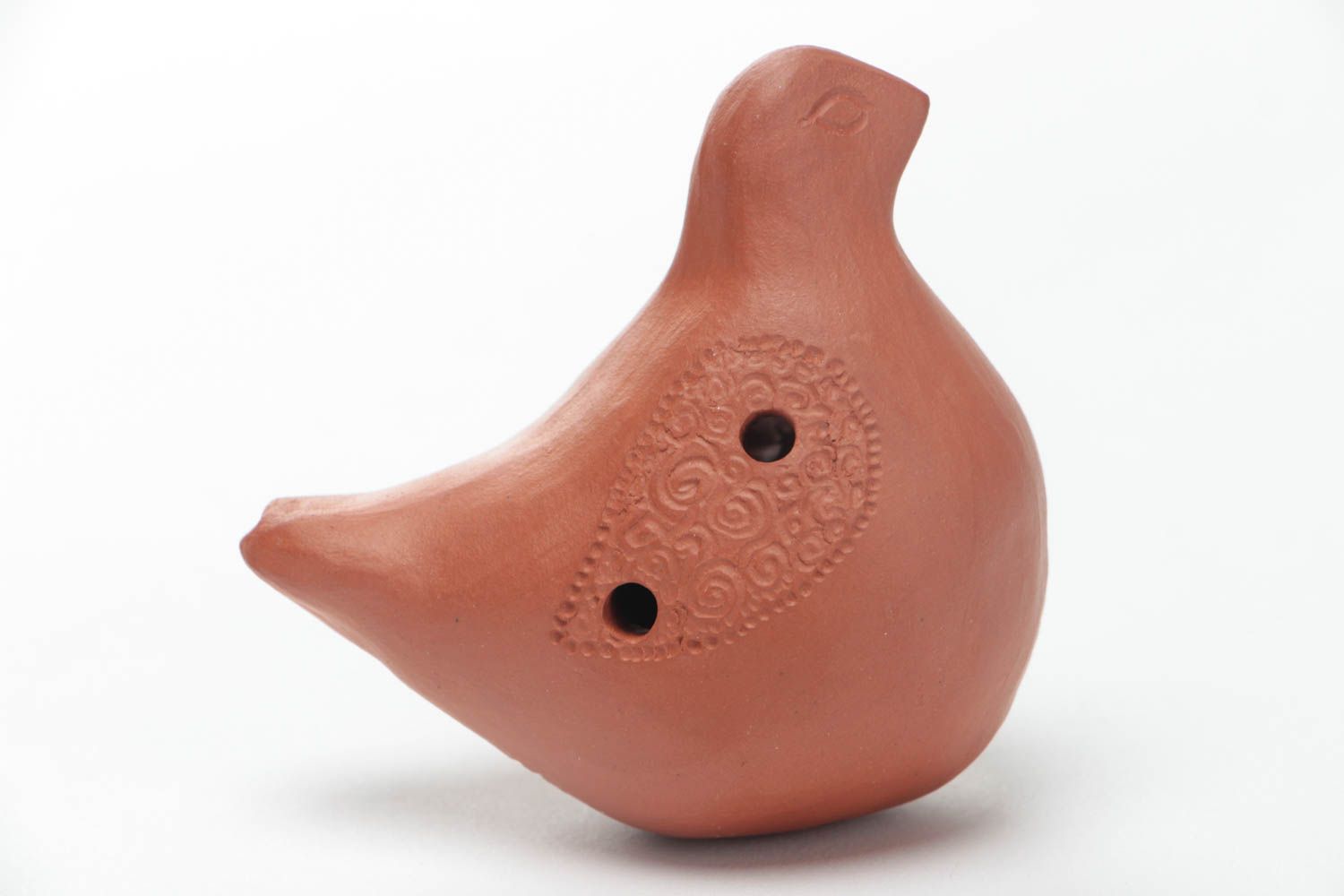 Small brown handmade designer clay whistle flute ceramic ocarina Birdie photo 2
