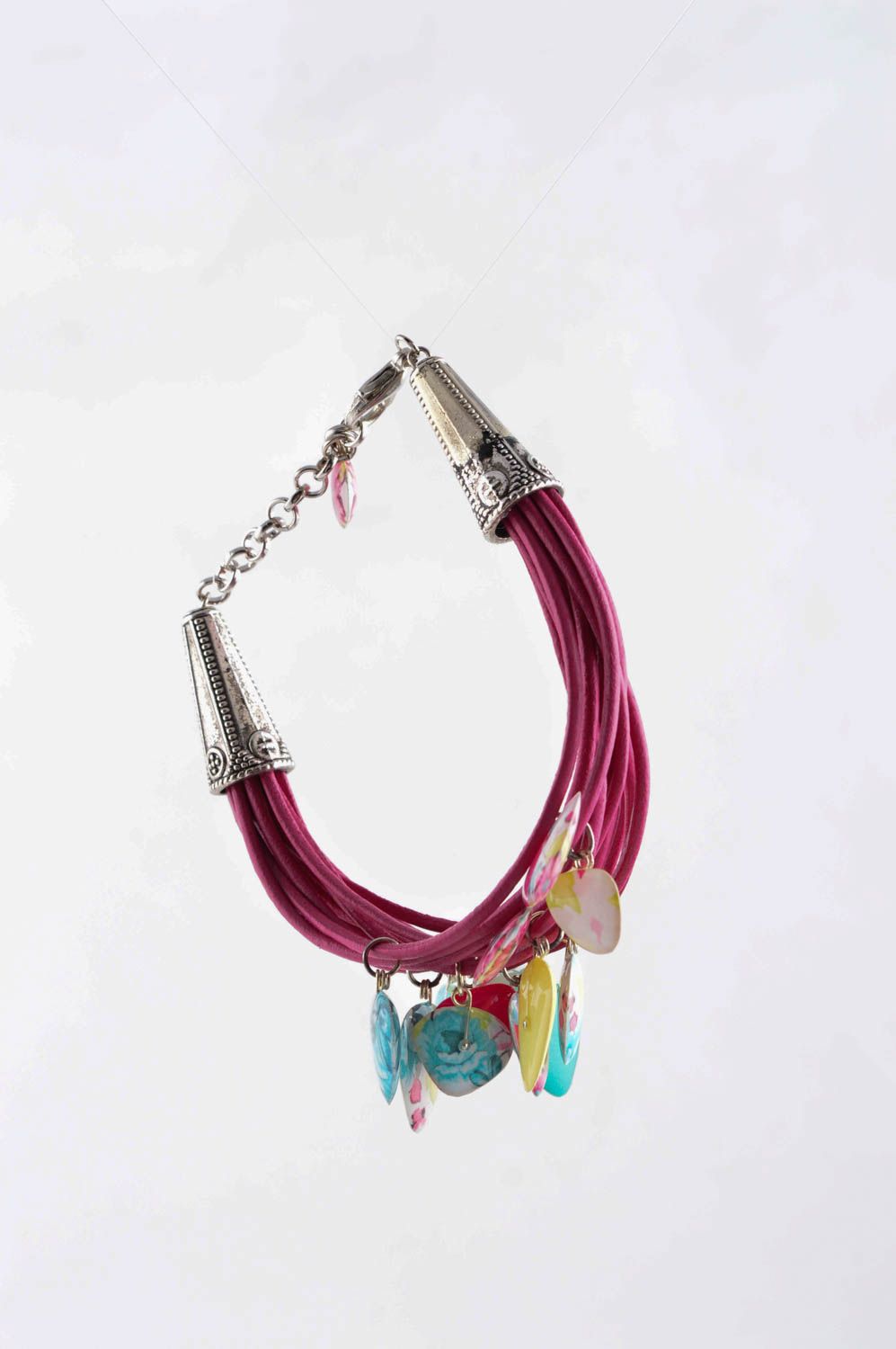 Bracelet cuir fait main Bijou original rose Accessoire pour femme design  photo 5