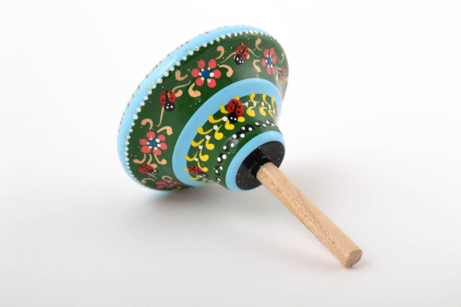 Hand crafted humming top eco friendly colored child wooden toy spinning top photo 2