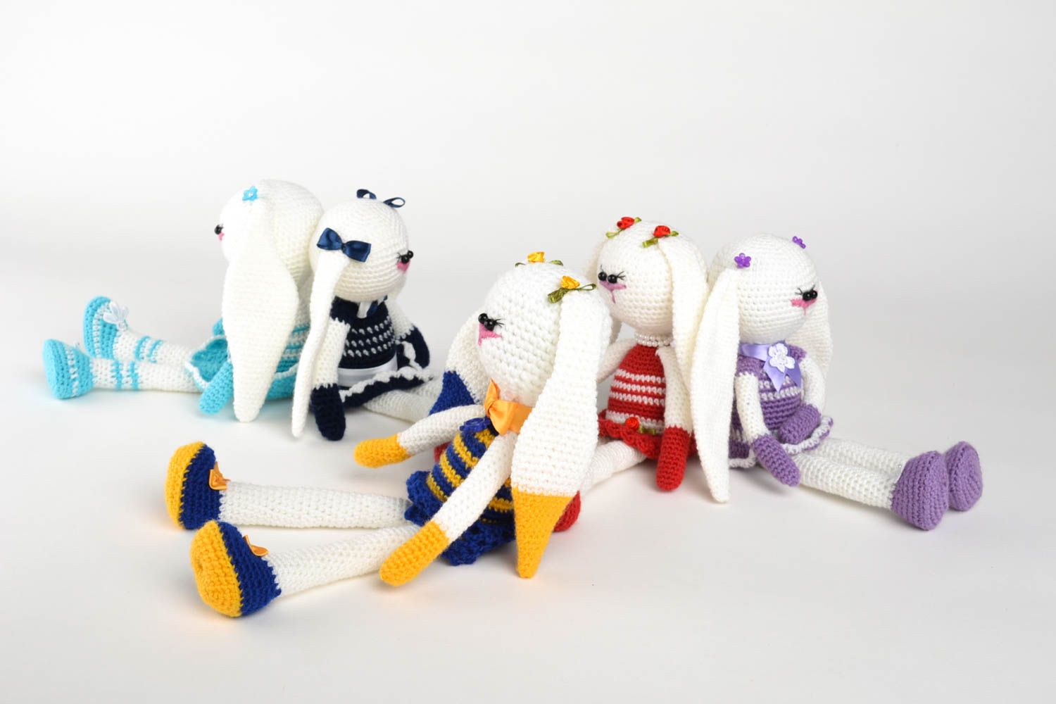 Peluches animaux lapines Jouets faits main tricotés 5 pièces Cadeau enfant photo 3