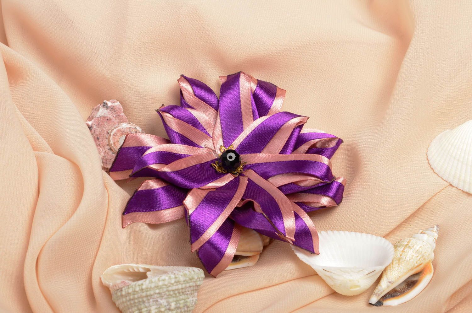 Фиолетовое украшение ручной работы аксессуар для волос заколка с цветком фото 1