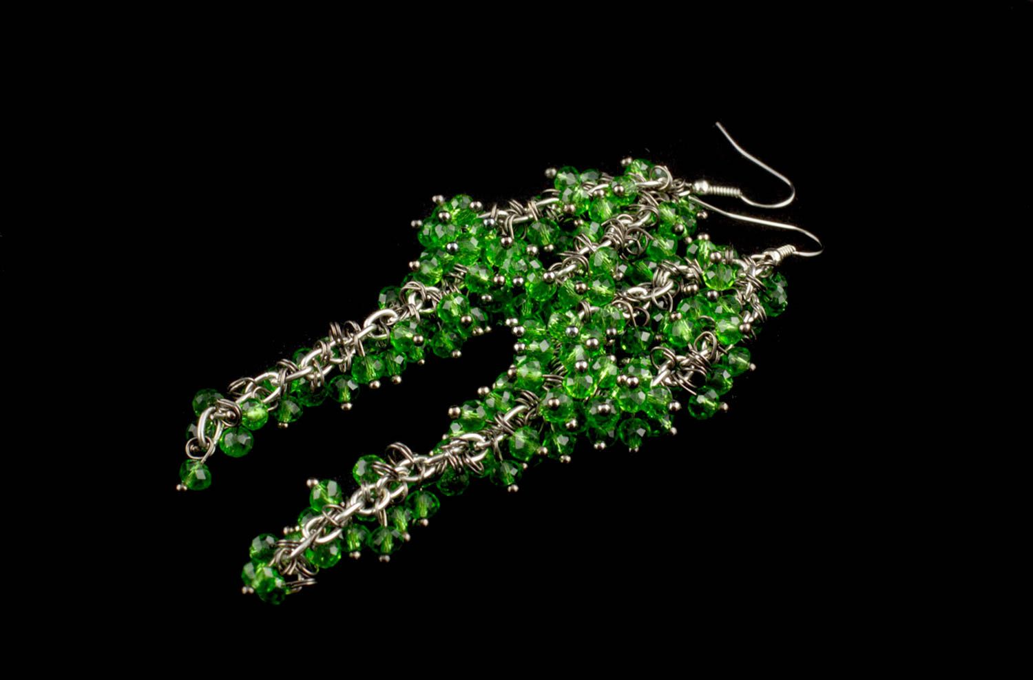 Зеленые серьги ручной работы модные серьги из хрусталя длинные сережки фото 5
