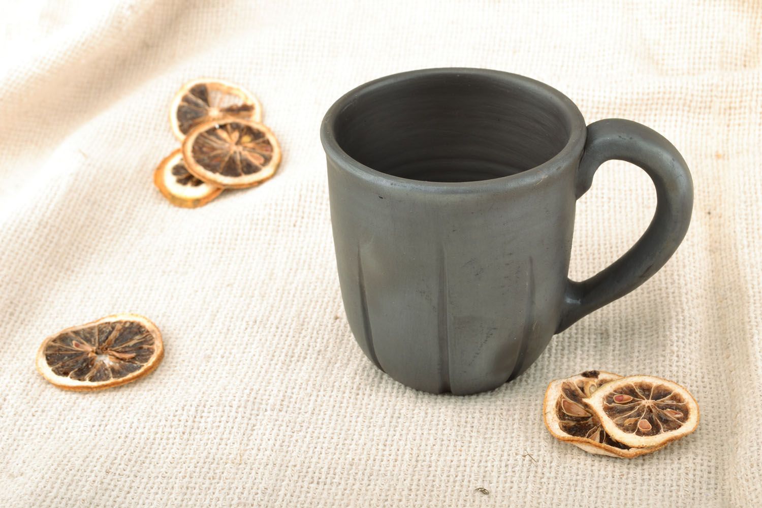 8 oz black smoked clay not glazed coffee or tea mug with handle and no pattern photo 5