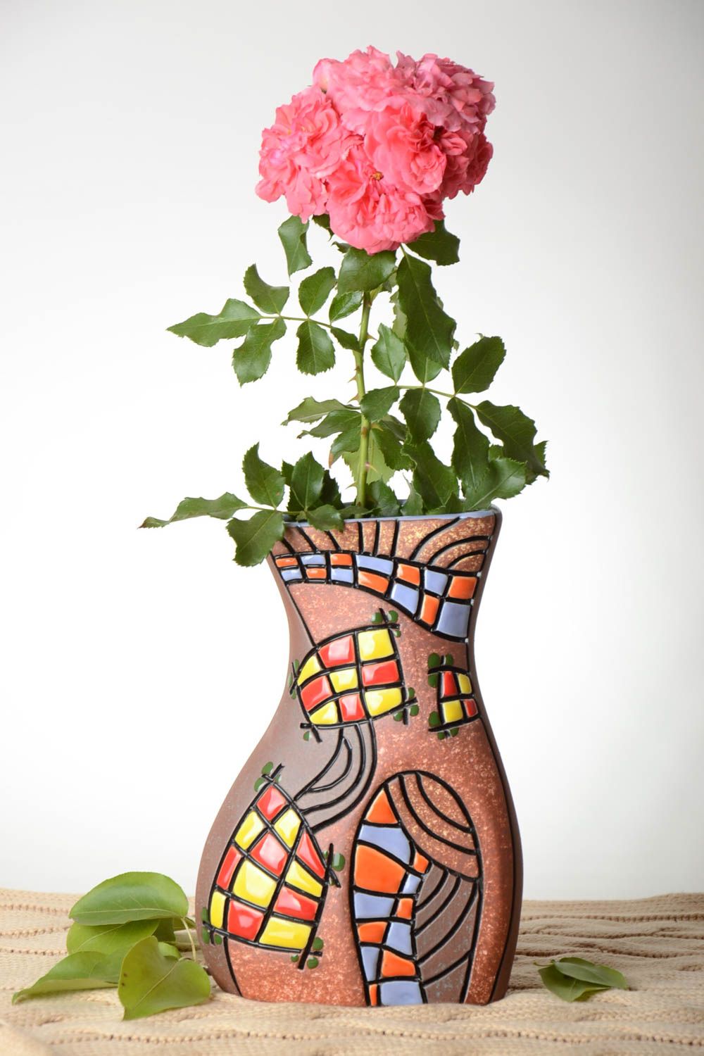 9 inches handmade ceramic flower décor vase 1,9 lb photo 1