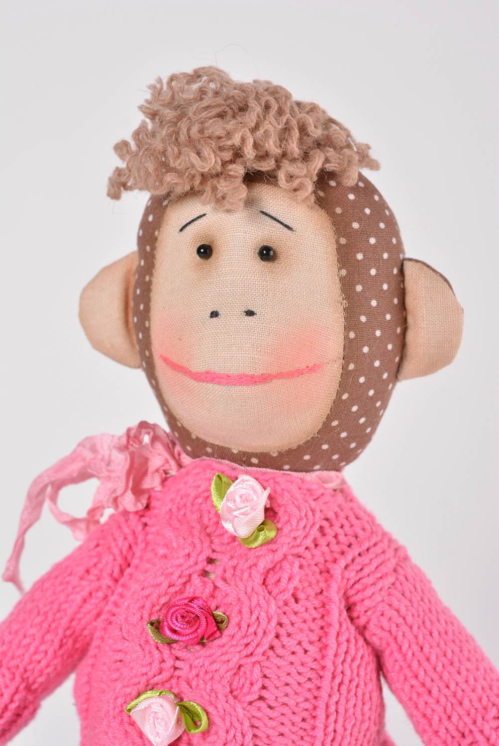 Poupée singe faite main Jouet pour enfant tricot coton lin Cadeau original photo 2