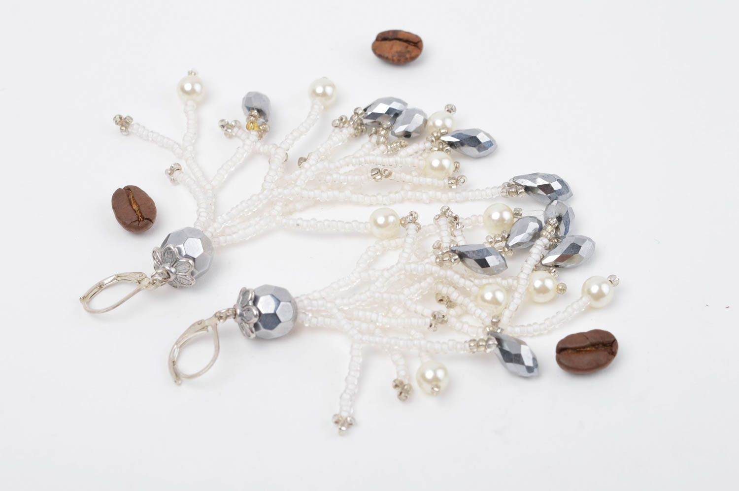 Handmade seed bead earrings seed beads jewelry long earrings with charms photo 1