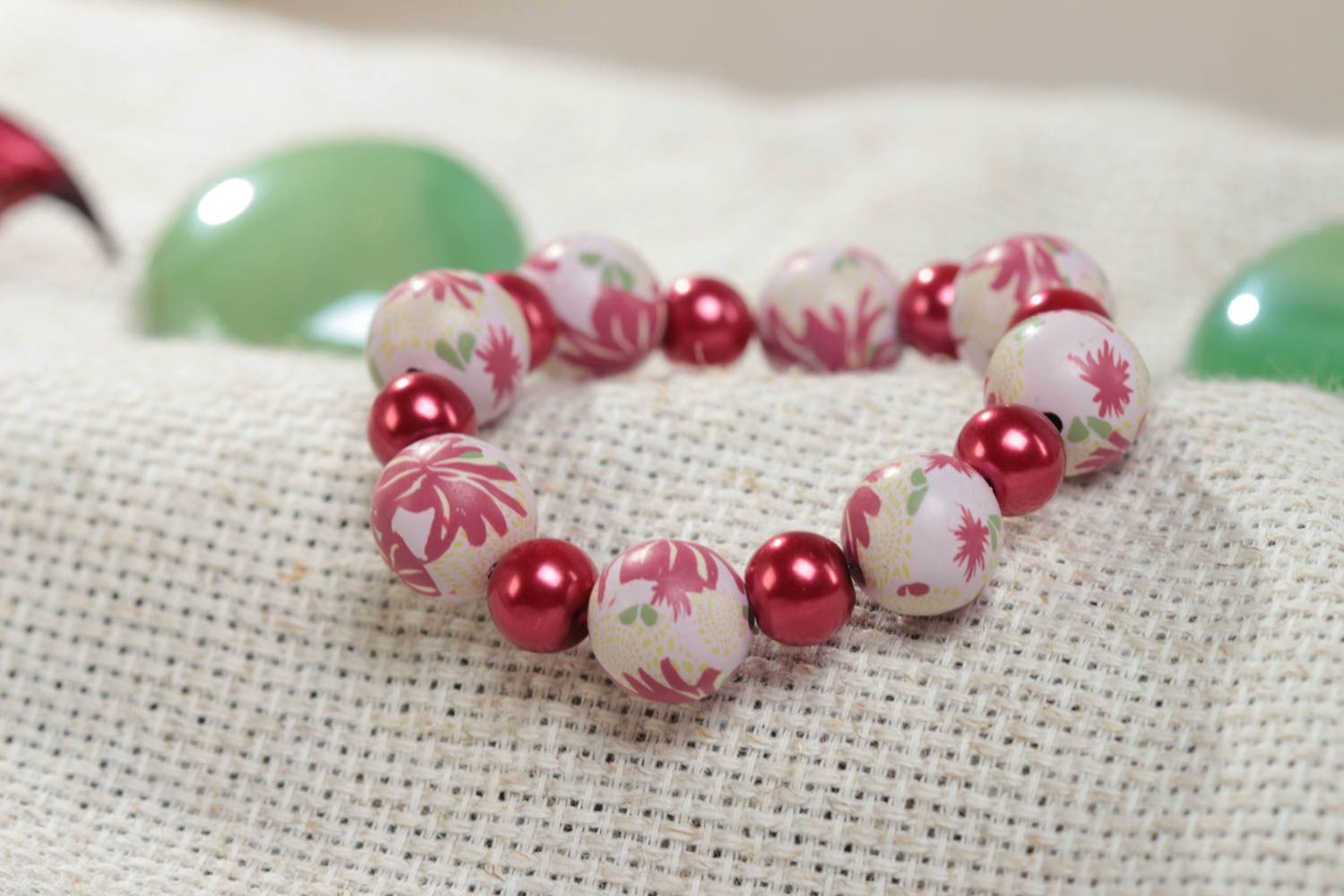 Colorful handmade children's bracelet with polymer clay and ceramic beads photo 1