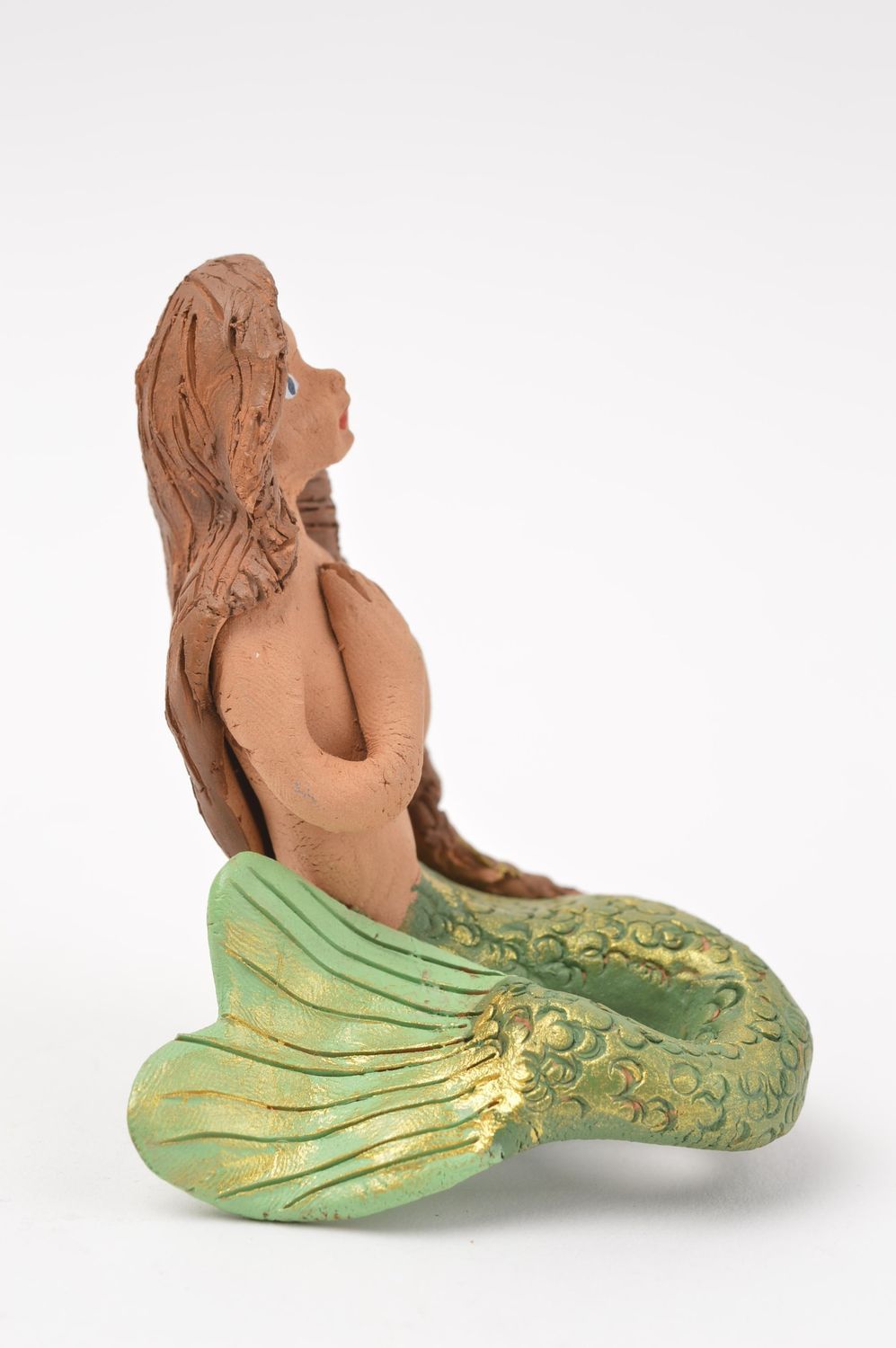 Handmade Deko Figur aus Ton Miniatur Figur handgemachtes Geschenk Meerjungfrau foto 2