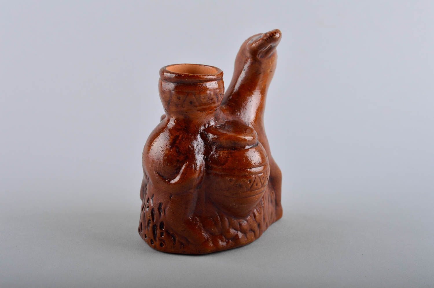 8 oz glazed ceramic jug in the shape of a donkey in brown color 0,6 lb photo 3