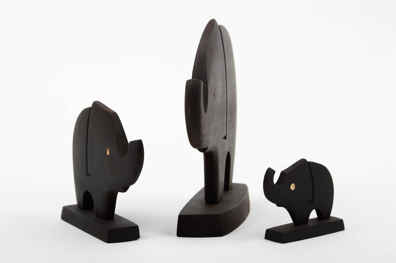 Figurines décoratives Statuettes en bois fait main 3 éléphants Déco intérieure photo 2