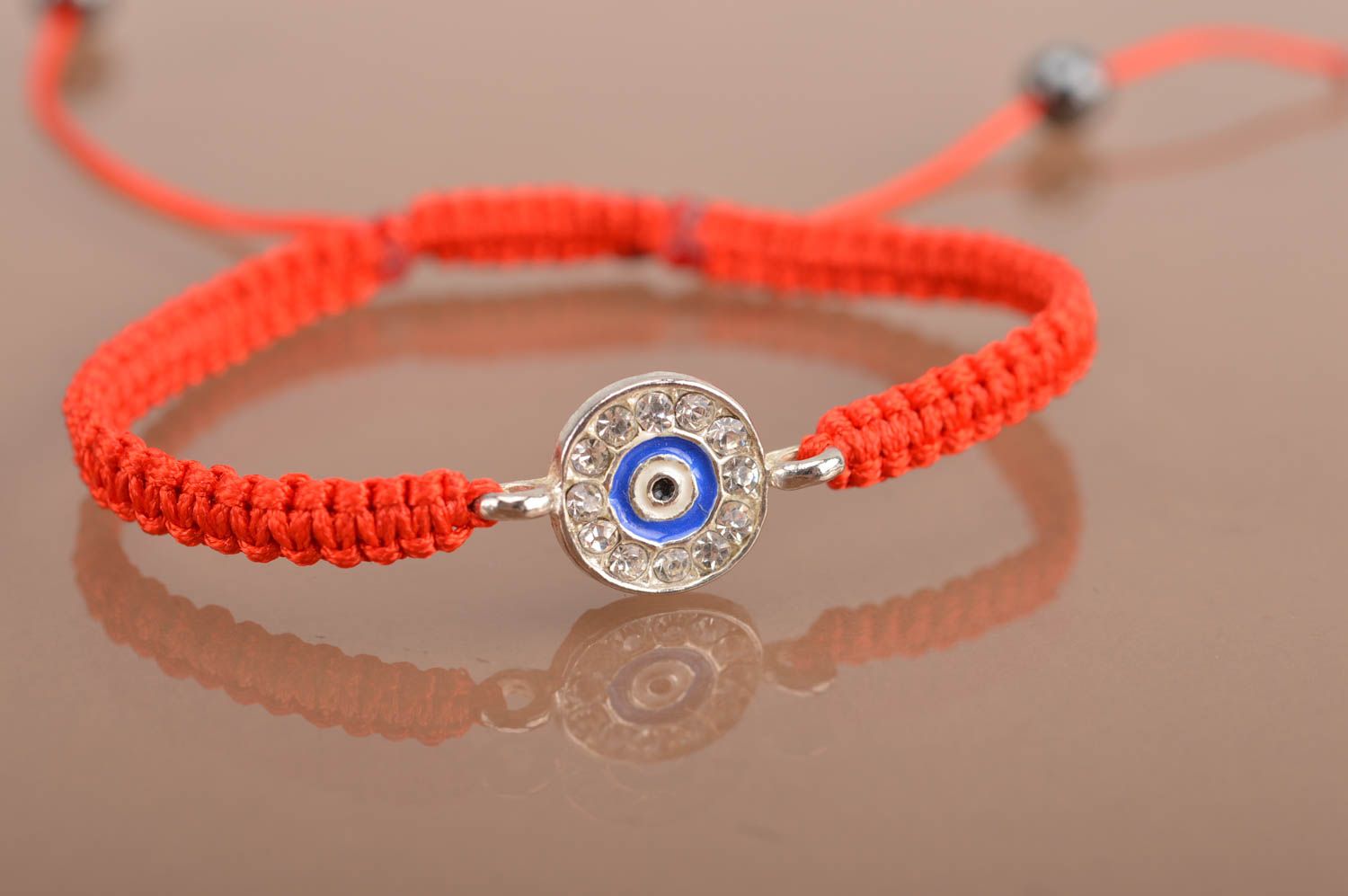 Beautiful handmade friendship bracelet woven of red threads designer jewelry photo 5