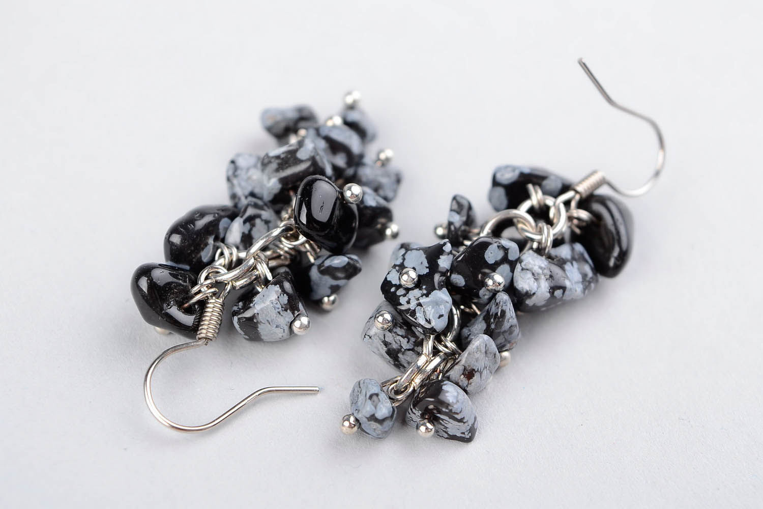 Earrings with snowy obsidian photo 3