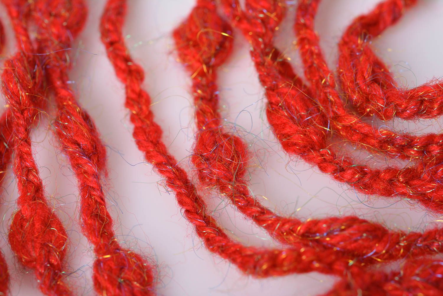 Handmade designer bright red crocheted semi woolen multi row bead necklace photo 2