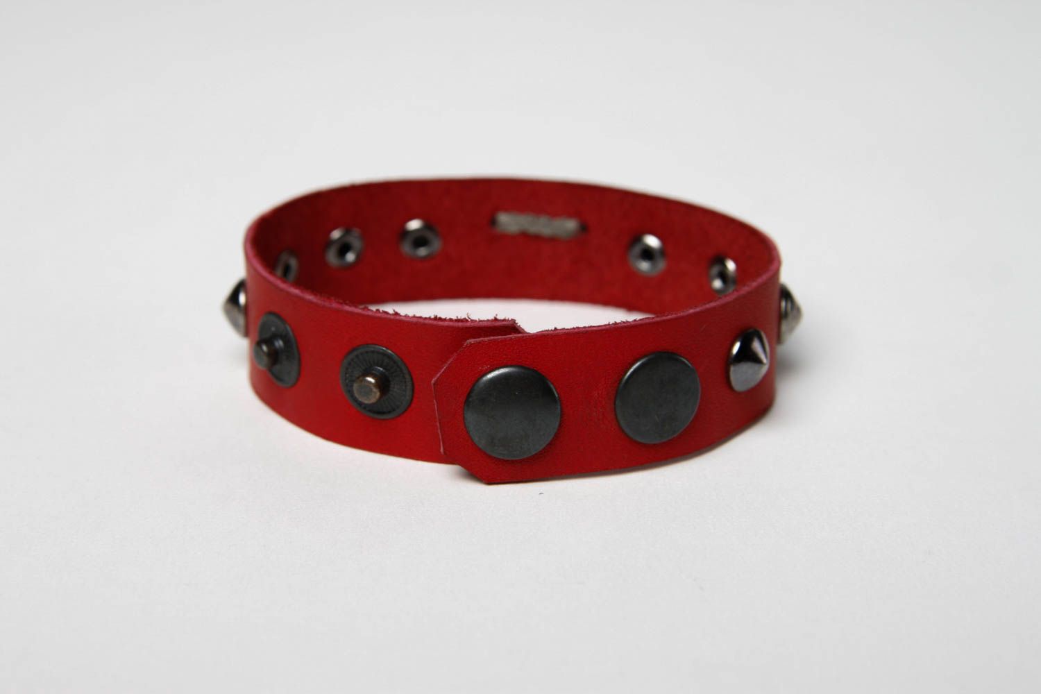 Красный широкий браслет ручной работы украшение из кожи модный браслет  фото 5