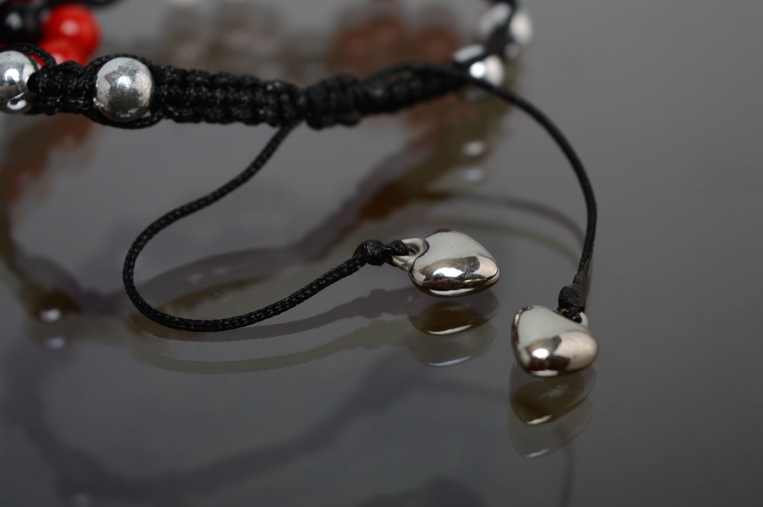 Bracelet en macramé lacet noir ciré et perles en pierres naturelles fait main photo 4