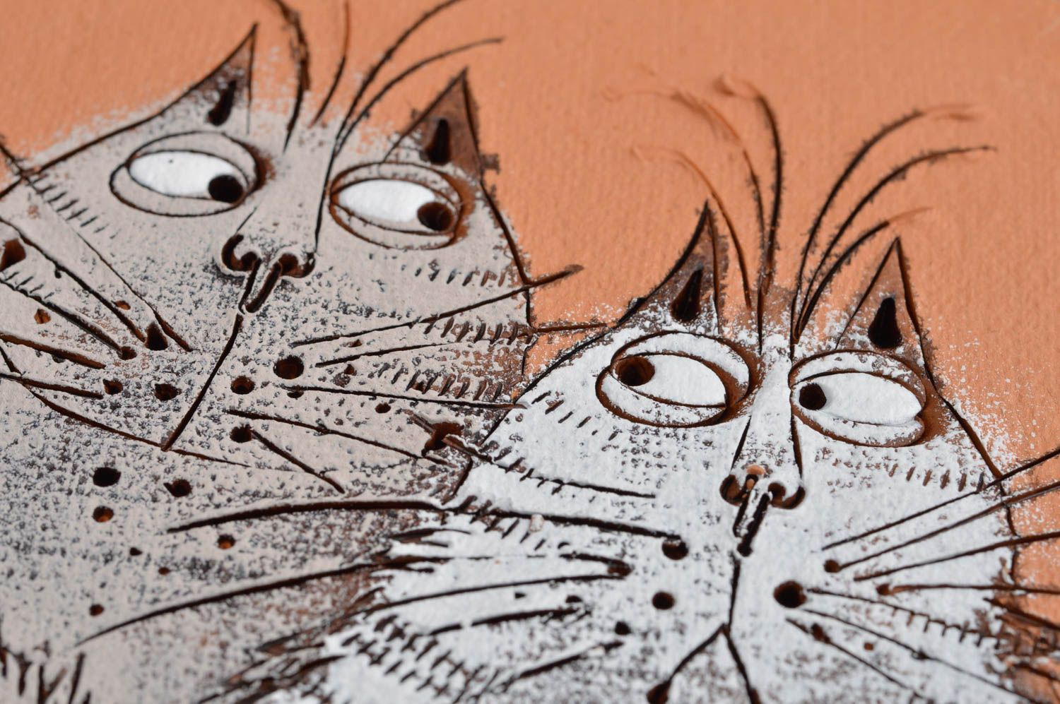 Handgemachtes Wandbild aus Ton einzigartig schön grell lustig Katzen für Dekor foto 3