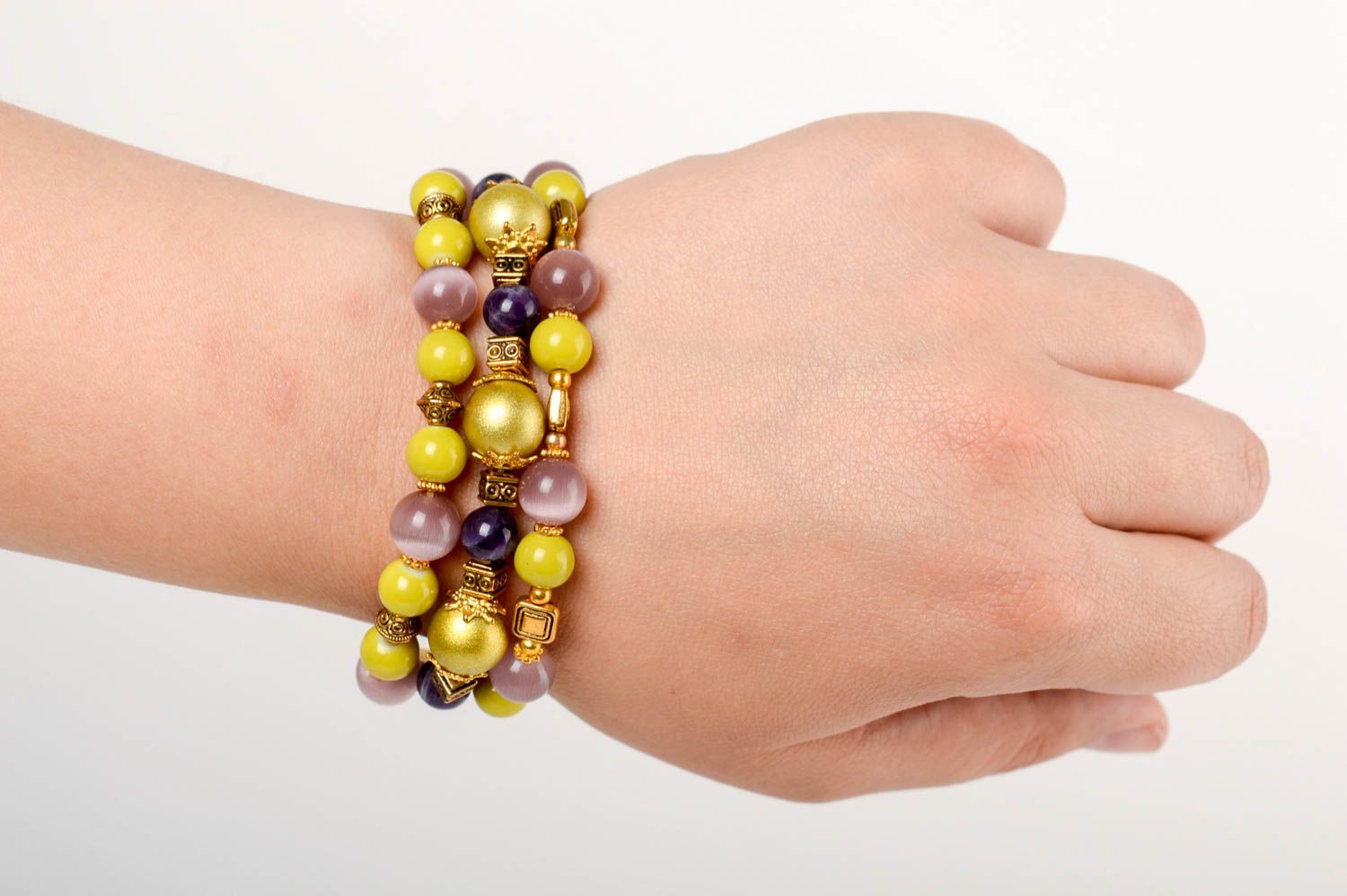 Bracelet en pierres naturelles et verre fait main multicolore bijou pour femme photo 5