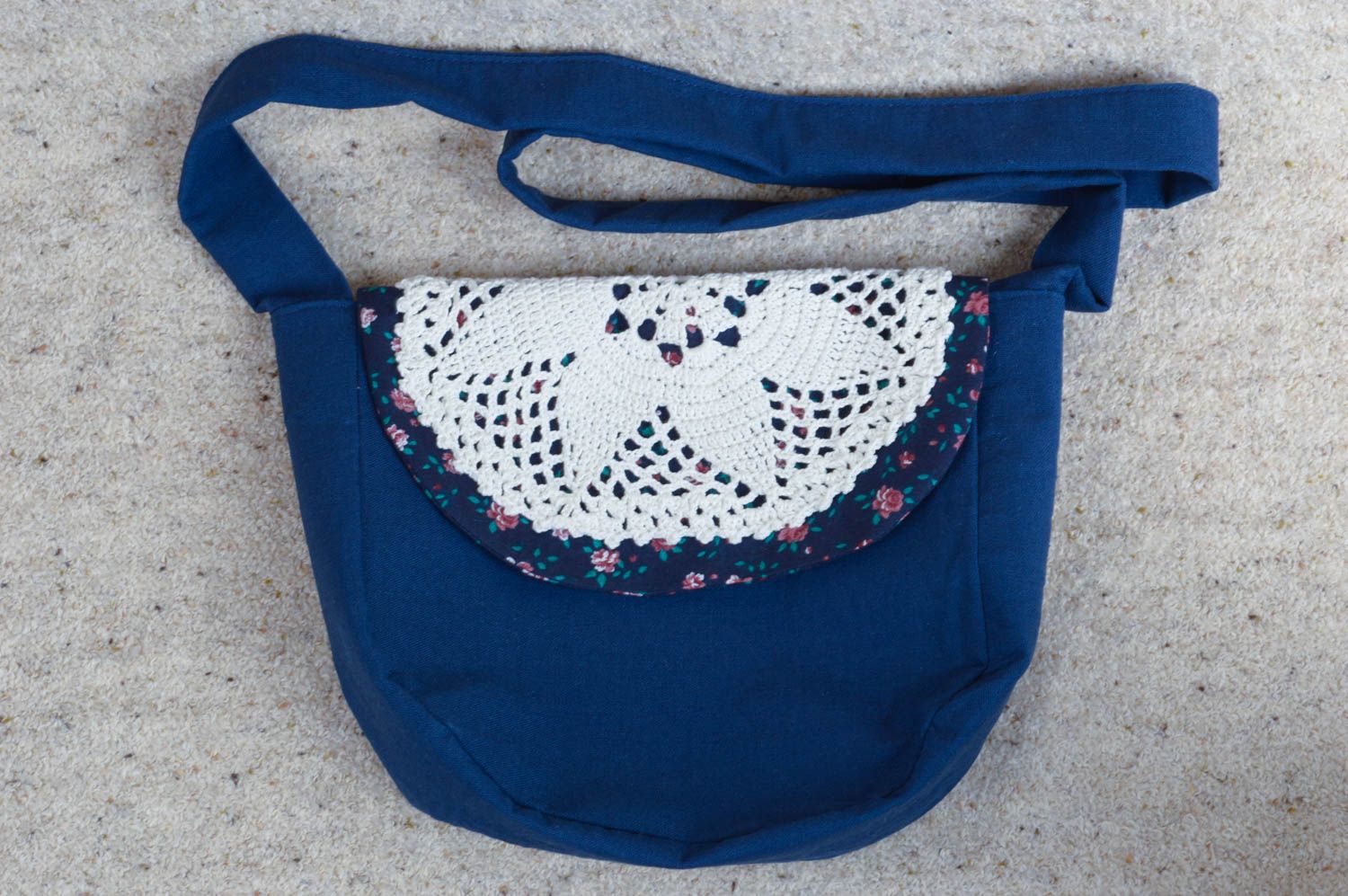 Сумка ручной работы сумка через плечо текстильная сумка синяя с белым стильная фото 1