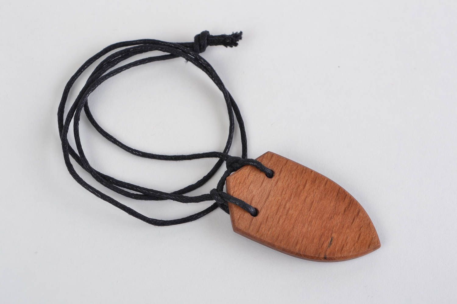Handmade ethnic wooden pendant necklace on waxed cord ornamented with pyrography photo 5