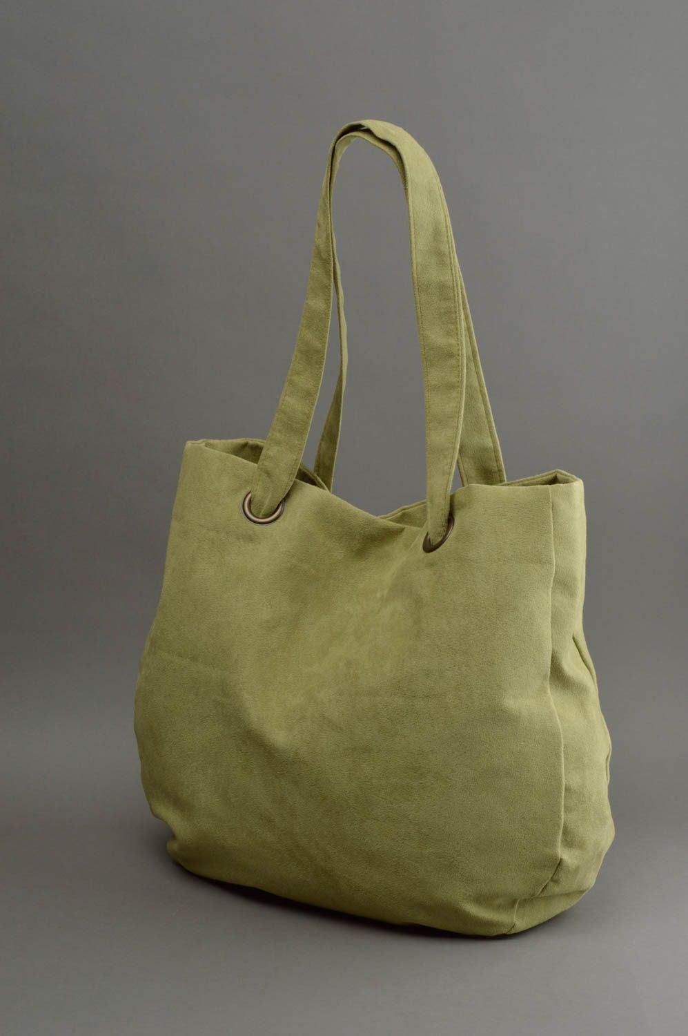 Grand sac à main en daim artificiel fait main vert clair avec poche intérieure photo 2