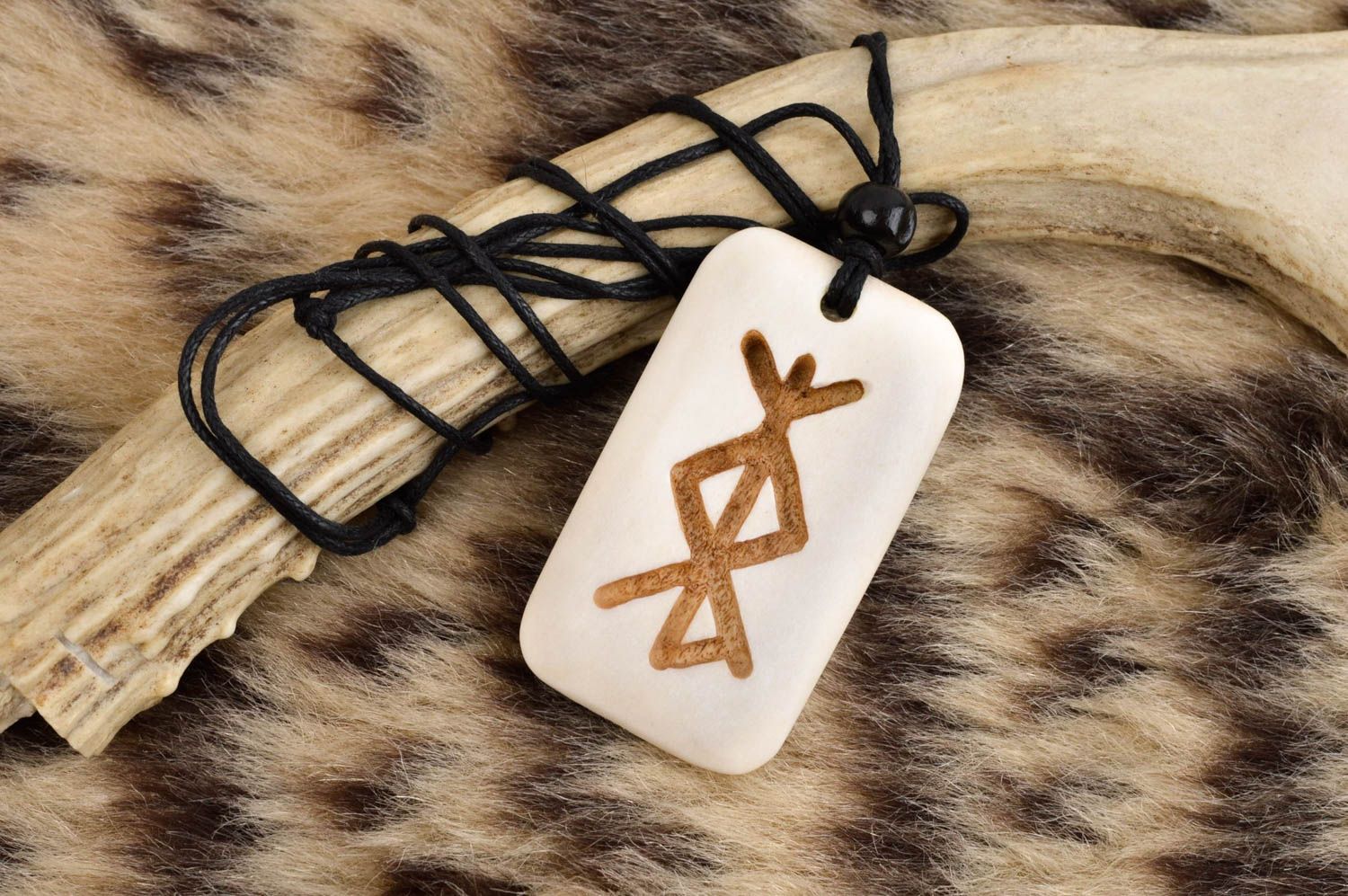 Handcrafted neck accessory unusual bone rune pendant necklace fashion jewelry photo 1