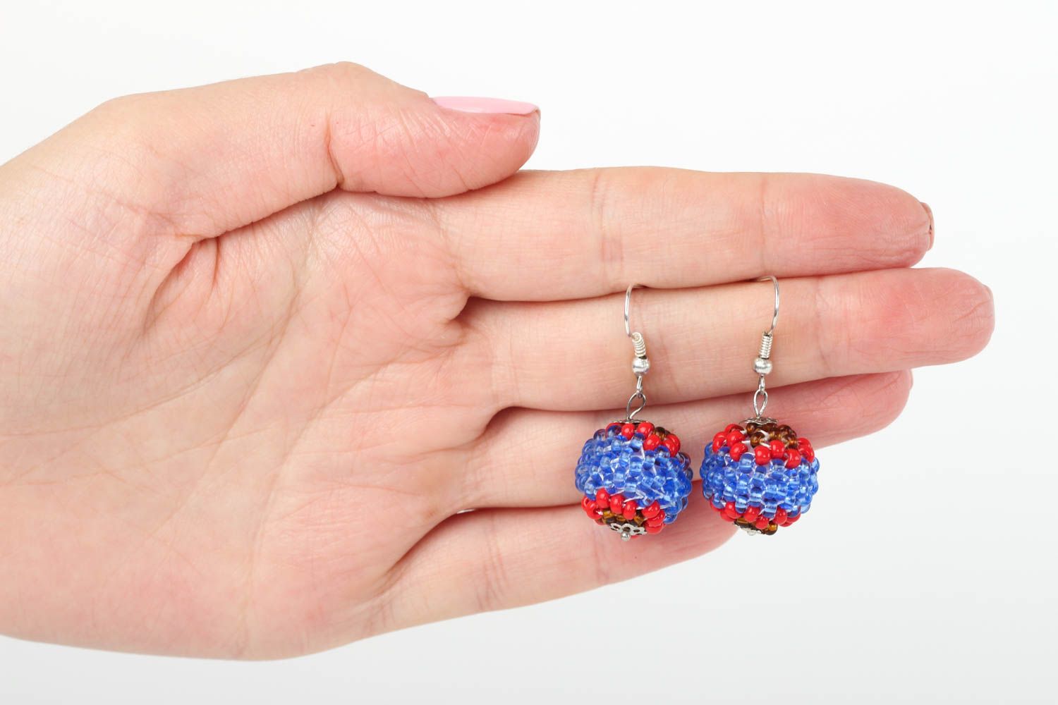 Beautiful handmade beaded ball earrings handmade accessories gifts for her photo 5