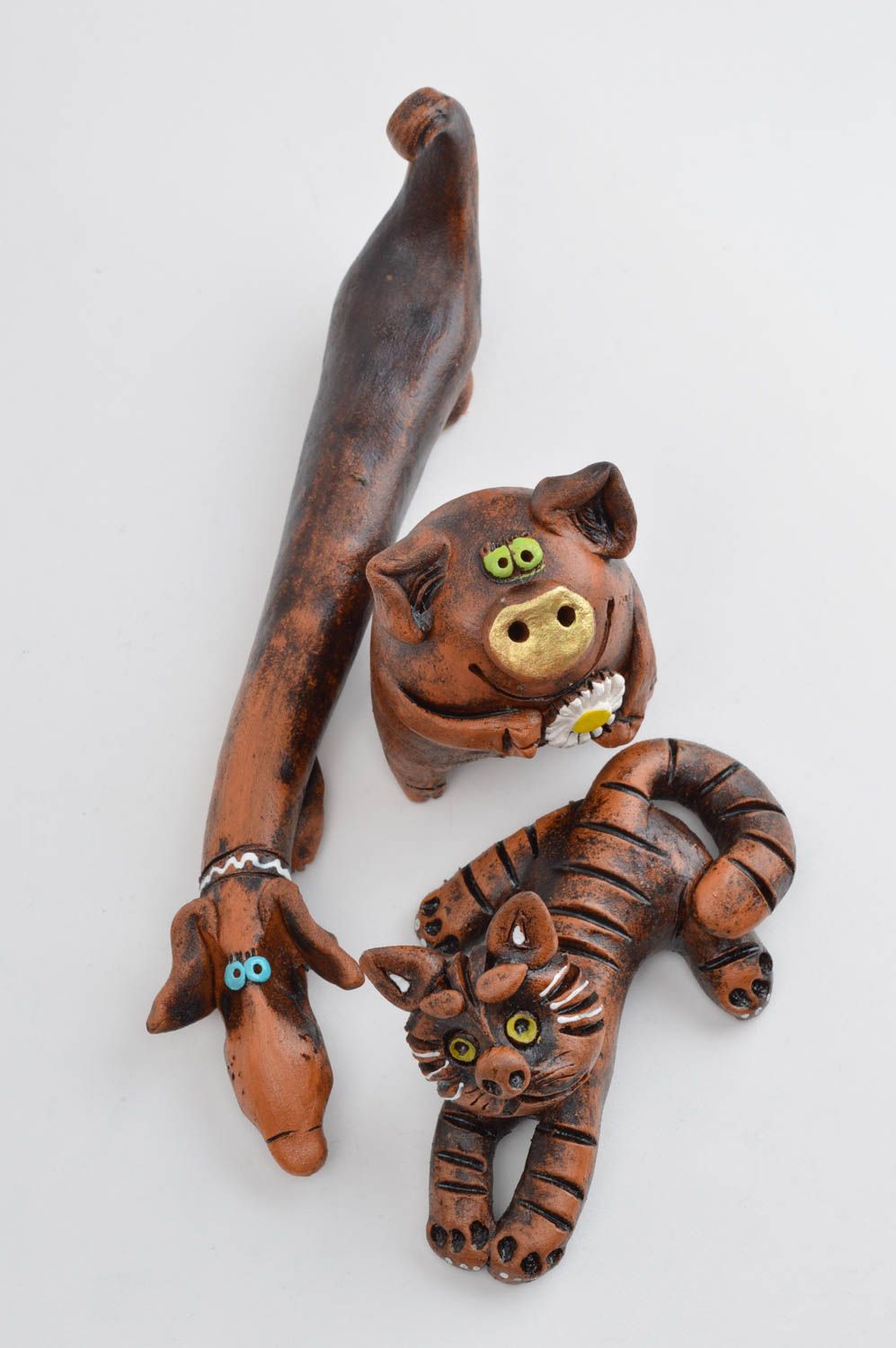 Handmade Keramik Figur Wohnzimmer Deko Figuren aus Ton Katze Ferkel Dackel schön foto 4